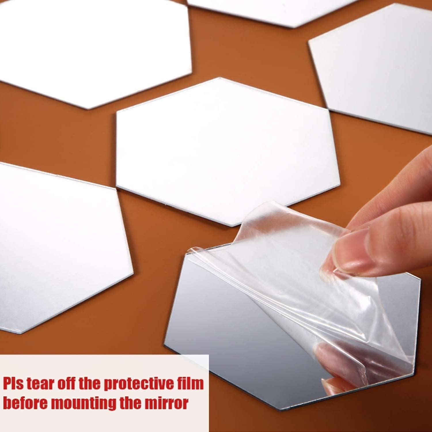 Shappy 24 Pieces Hexagon Mirror Wall 12.6 x 11 x 6.3 cm, Silver