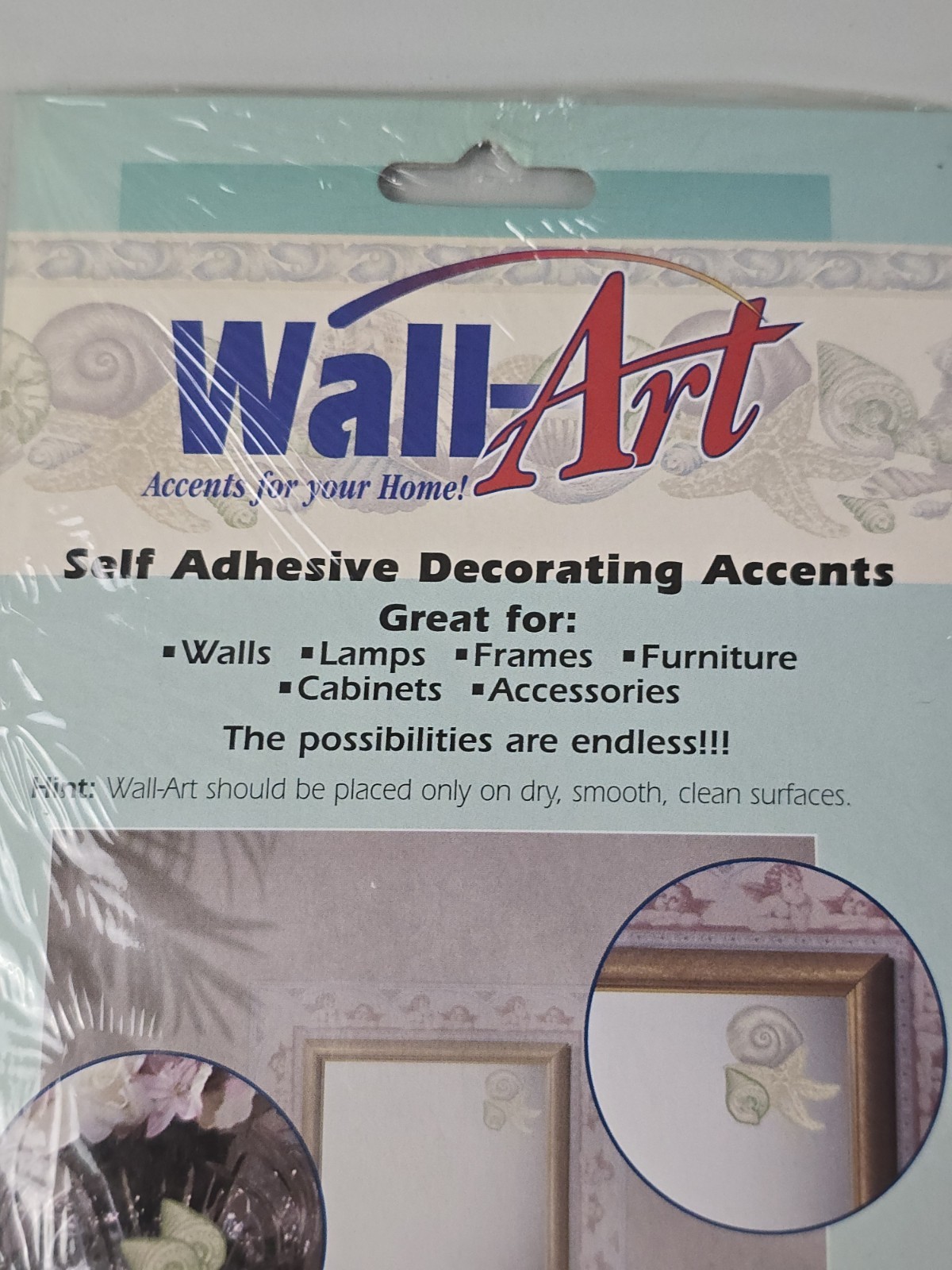 Wall Art Self Adhesive Decals Sea Shells Washable Sealed Lot Of 2 Vintage NOS