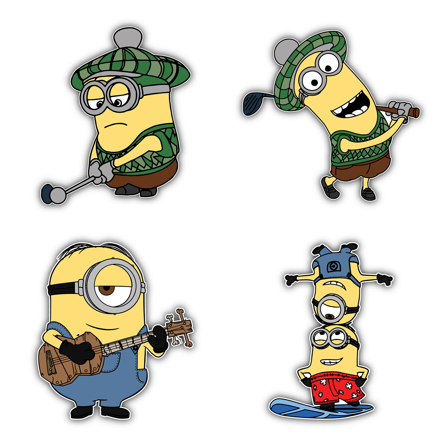 Minions Cartoon Set Of 4 Vinyl Sticker Decal – 5” longer side ID:2