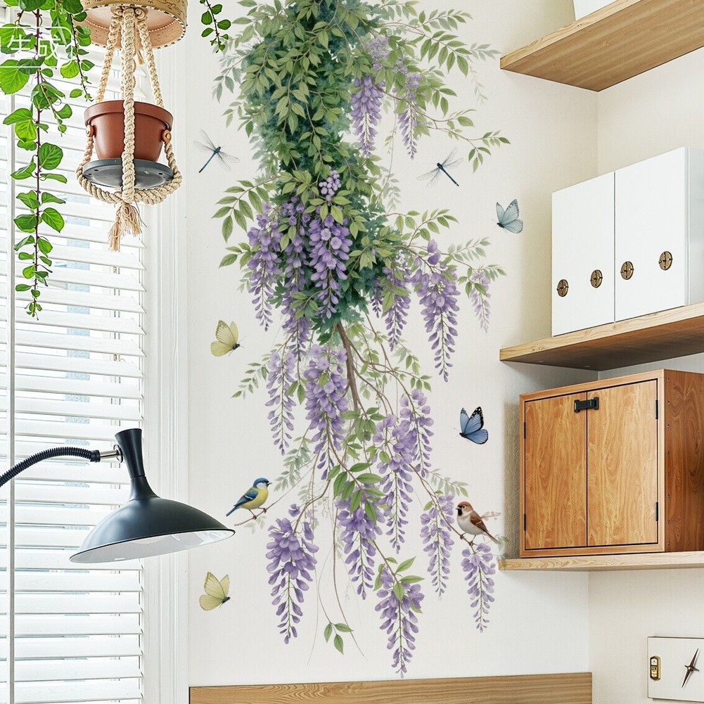Translucent Wall Art Floral Vine Decal For Home Renovation Easy Application