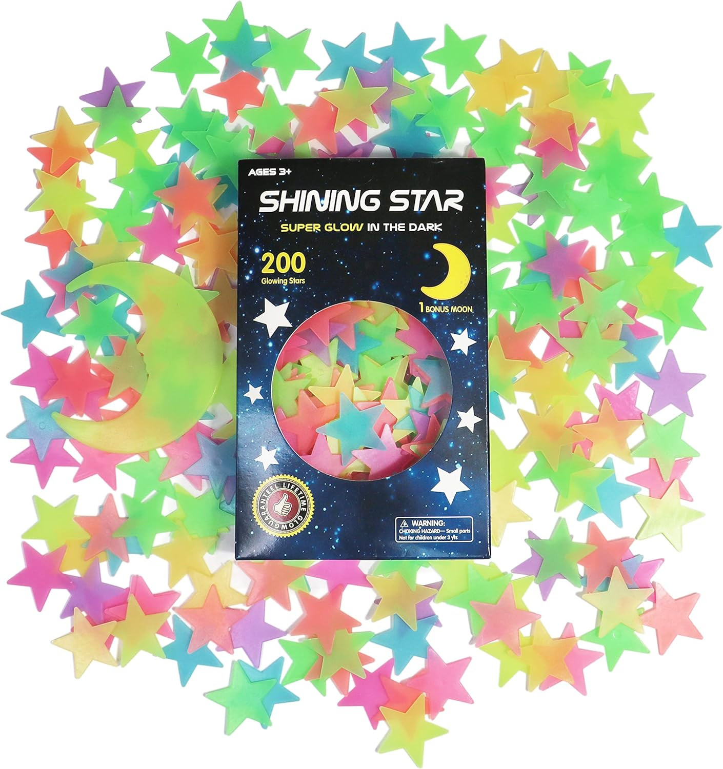 Glow in the Dark Stars Stickers for Ceiling, Adhesive 200Pcs 3D Glowing Stars an