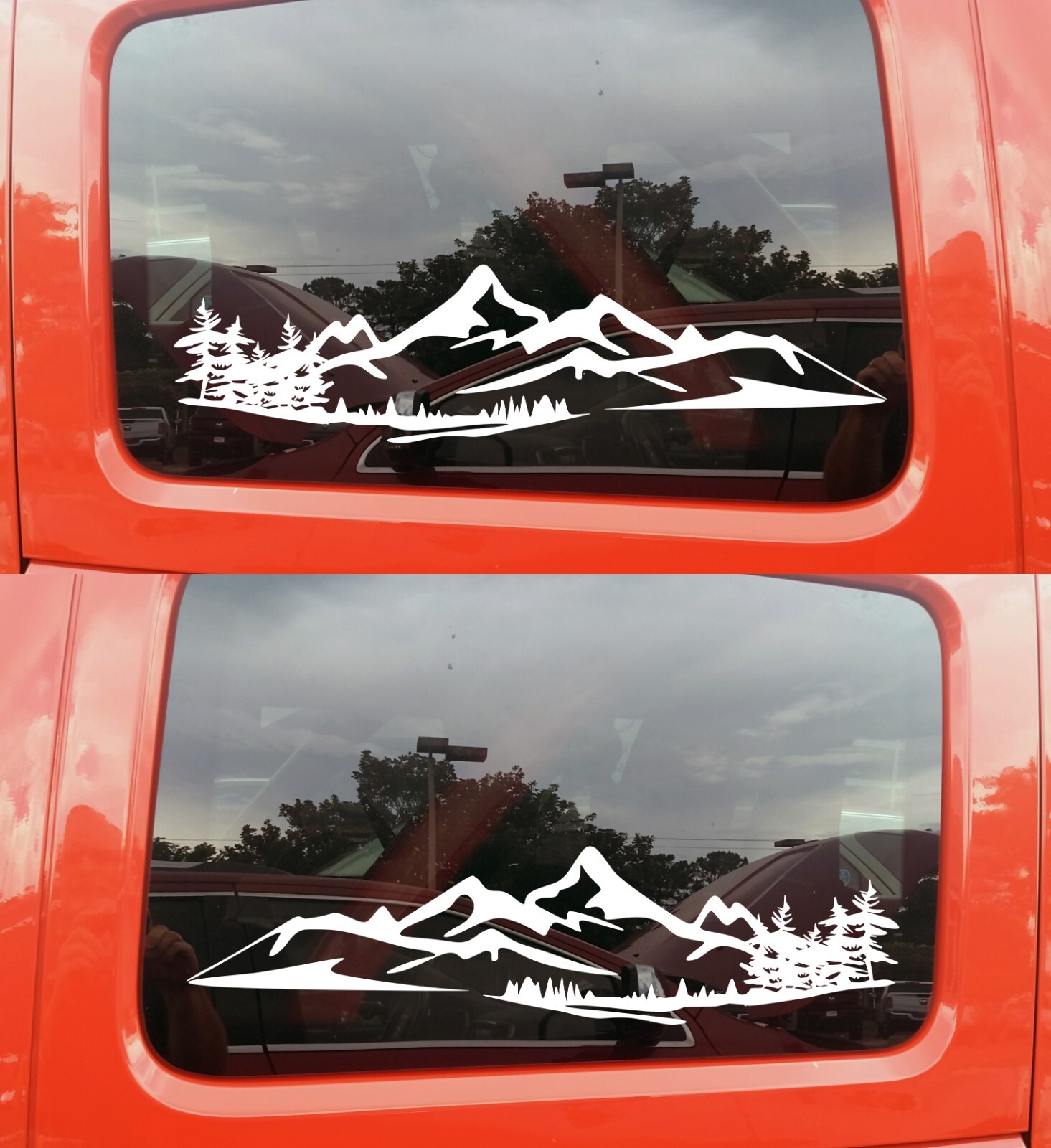 Pair of Mountains and Forest Vinyl Decals V8 Mirrored Set PNW 4×4 Hiking Camping