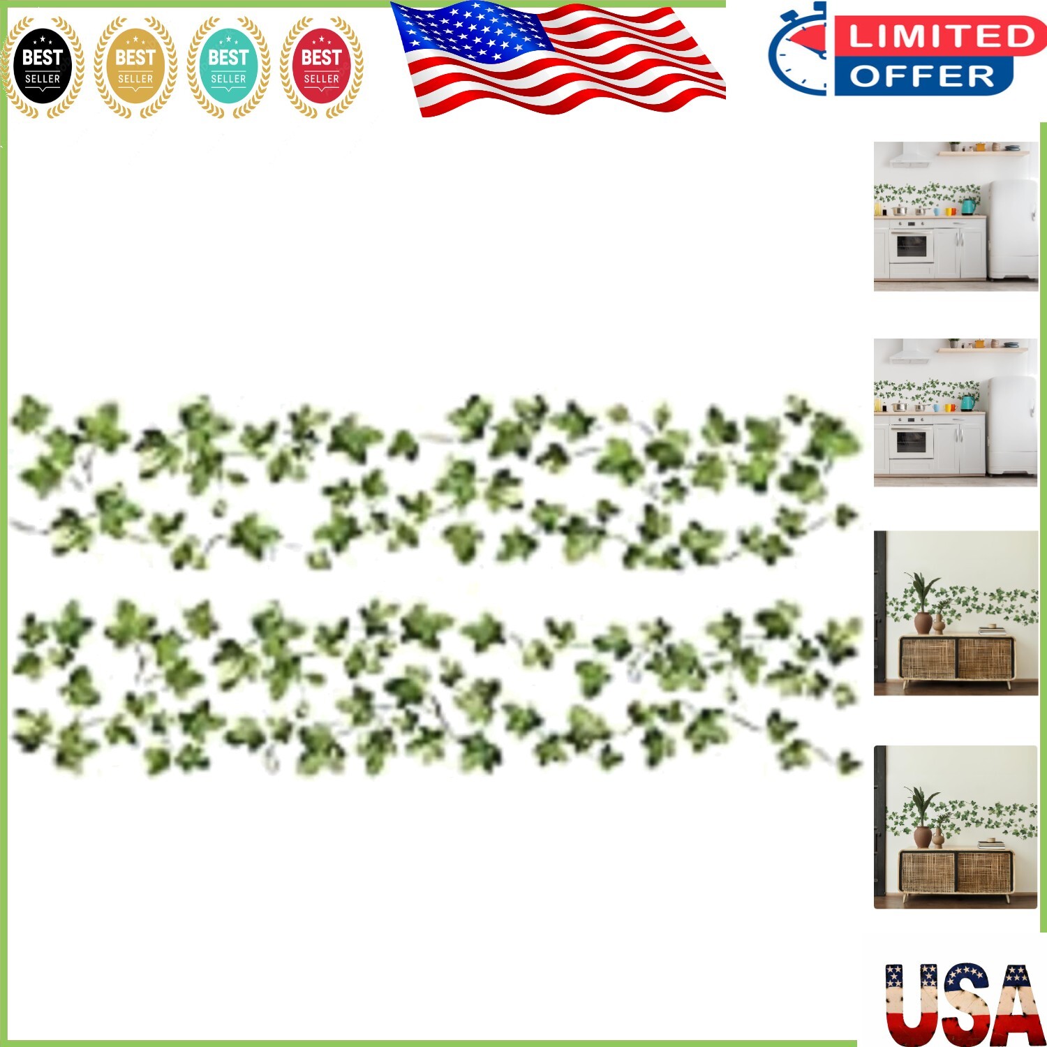 Reusable Peel and Stick Ivy Vine Wall Decals – Easy Install Botanical Decor