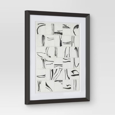 (Set of 2) 16″x20″ Patterned Lines Abstract Framed Arts Black – Threshold