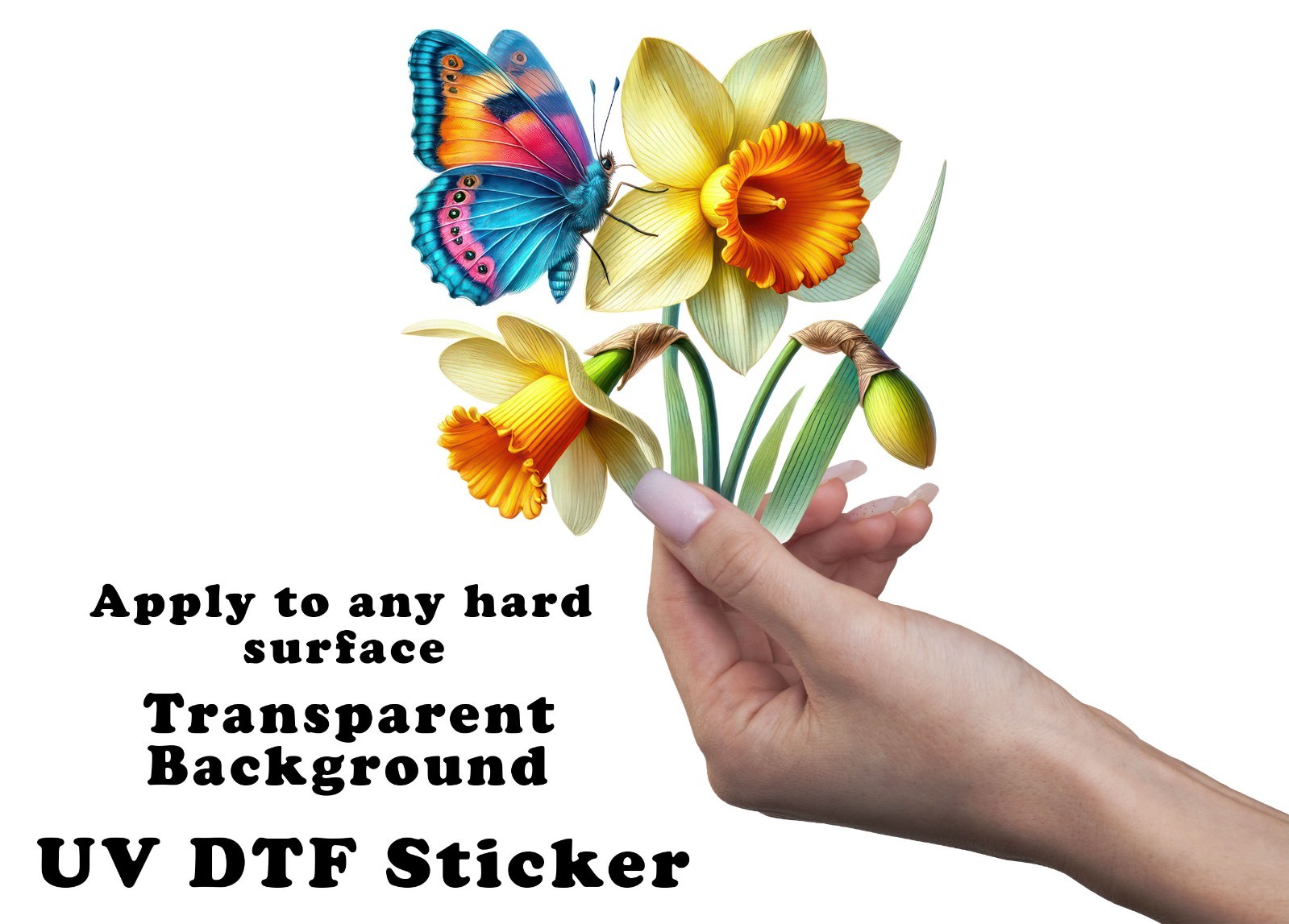 Butterfly and Daffodil UV DTF Transparent Sticker / Decal