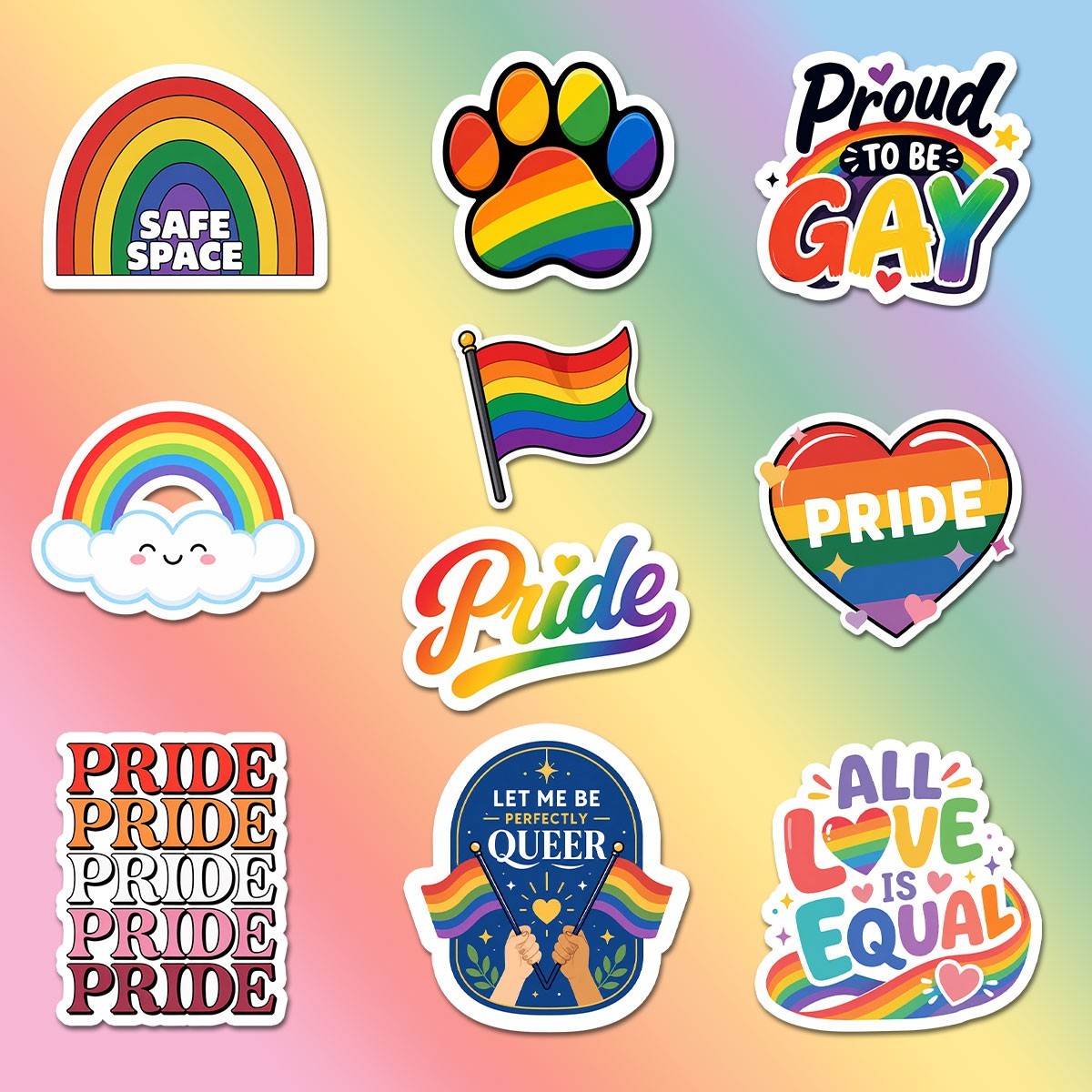 12pcs LGBT Stickers Pride Stickers Sheet Mixed LGBTQ Vinyl Decal Gay Rainbow Les