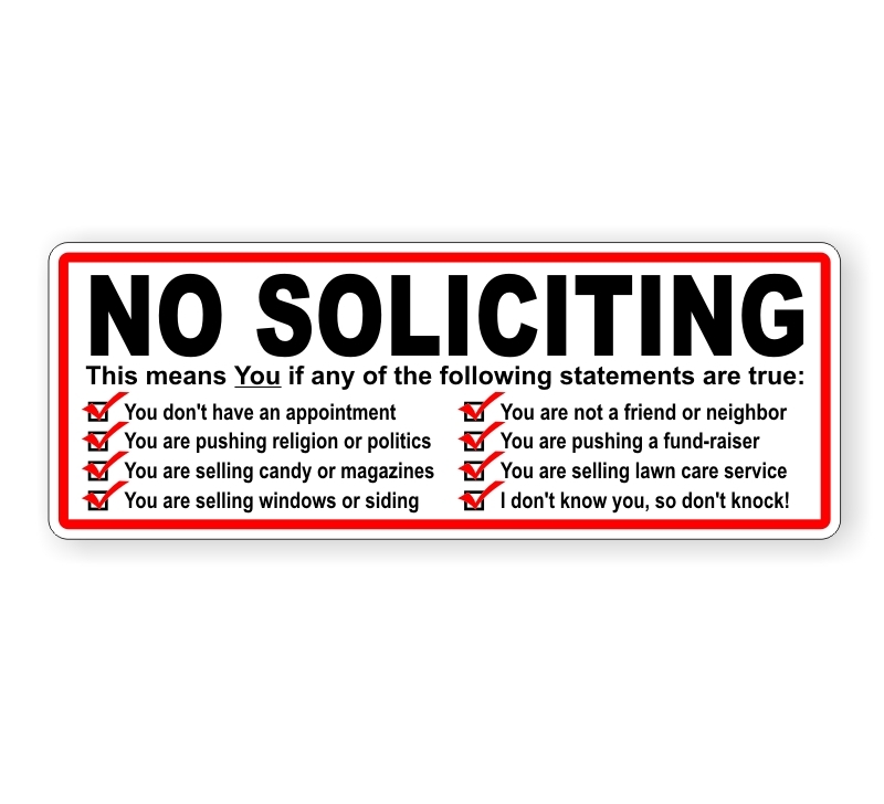 No Soliciting Vinyl Decal | Sticker | Window Label Solicitors Sign Trespassing