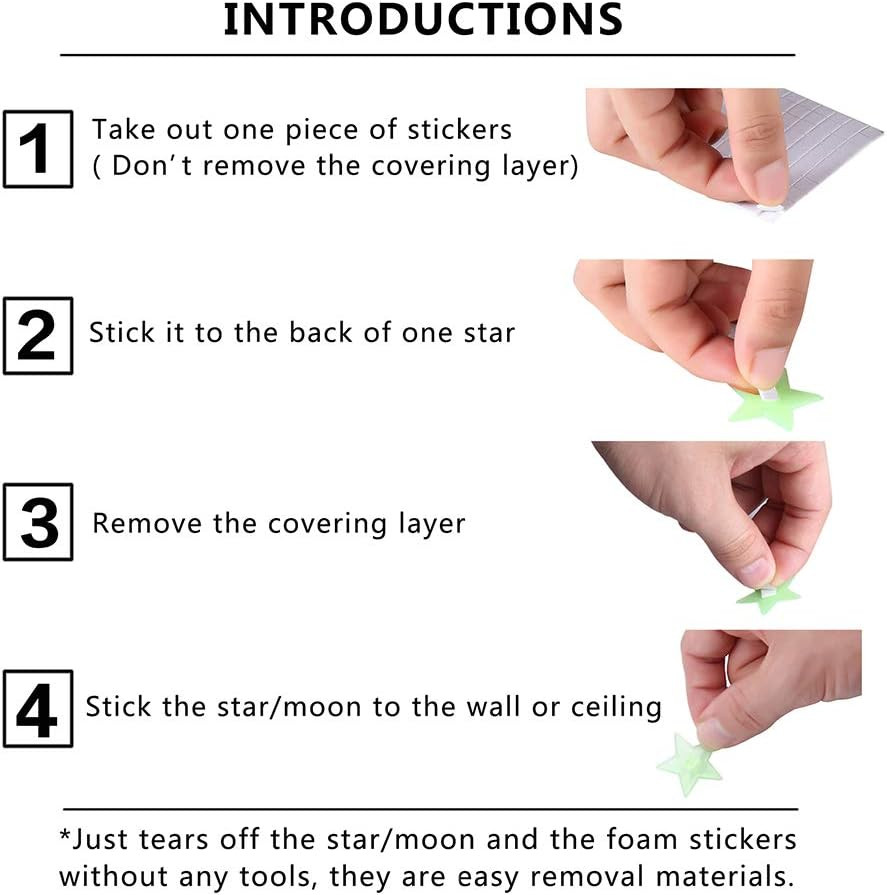 Glow in the Dark Stars Stickers for Ceiling, Adhesive 200Pcs 3D Glowing Stars an