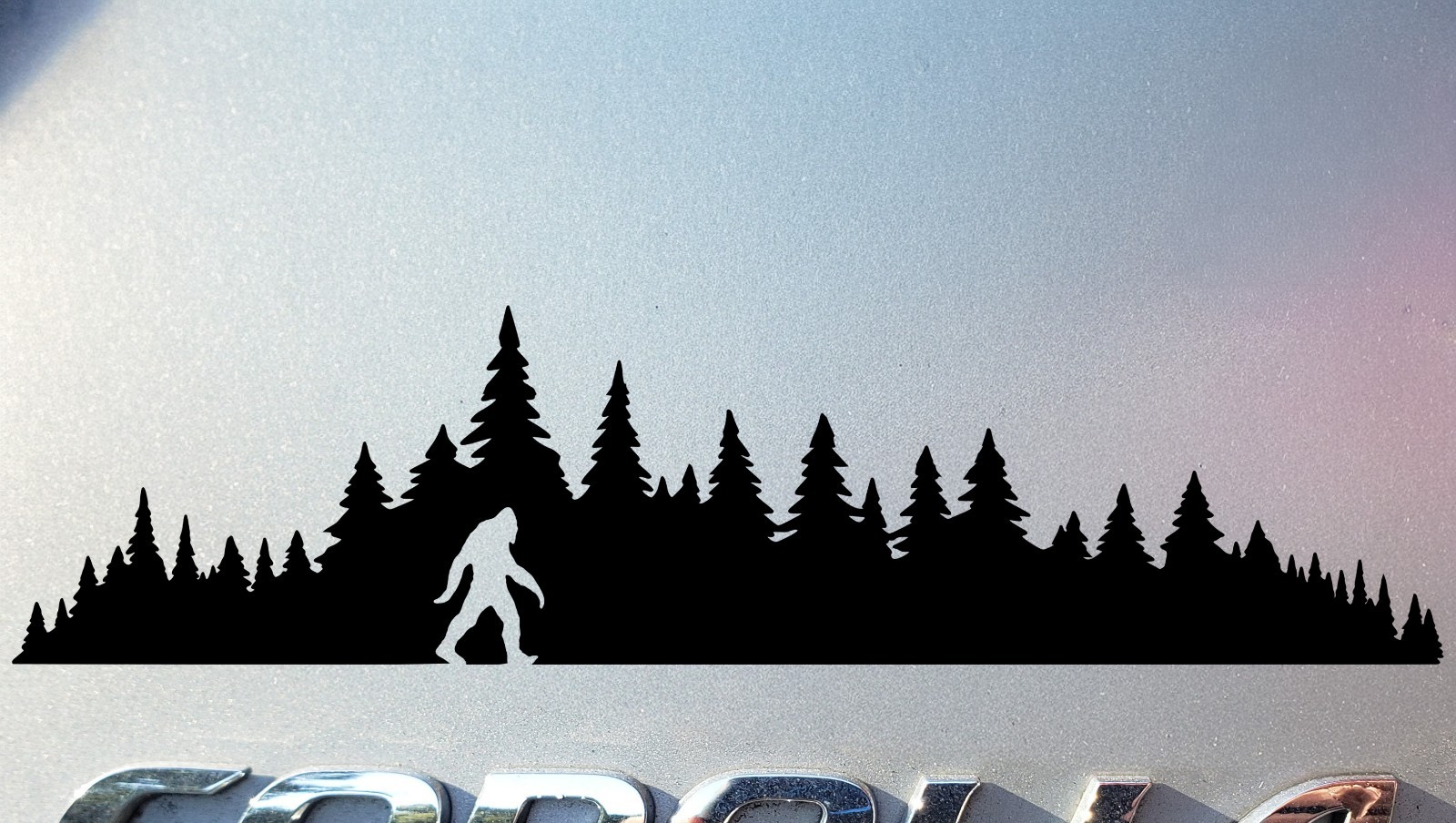 Bigfoot Sasquatch Among Trees Vinyl Decal | Adventure Car Truck SUV Badge Accent
