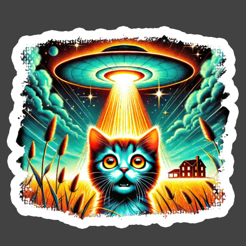 Cat Sticker Vinyl Decal UFO Alien Abduction Space Kitty Sci Fi Art