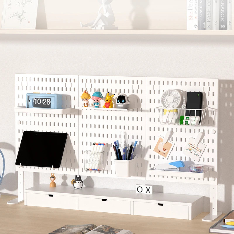Home & Office Desktop Pegboard: Height-Adjustable Standing Storage Rack for Supp