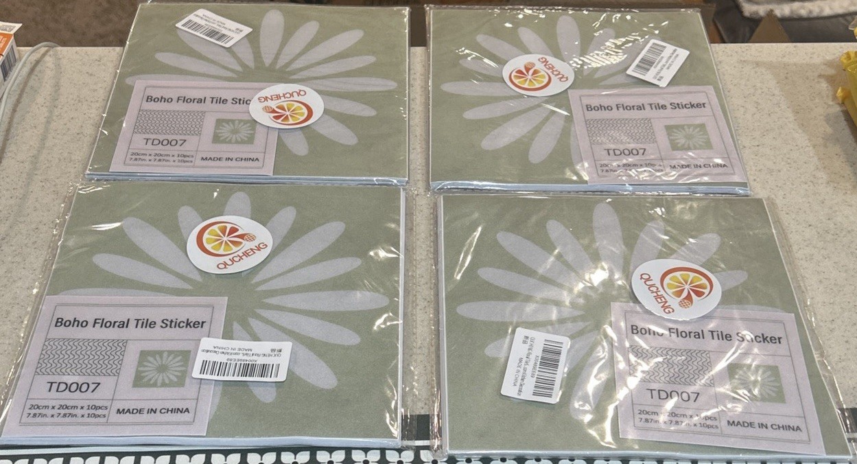 Boho Floral 4-Pack 40Pcs (7.87×7.87 in) Decorative Tile Stickers Self Stick New!