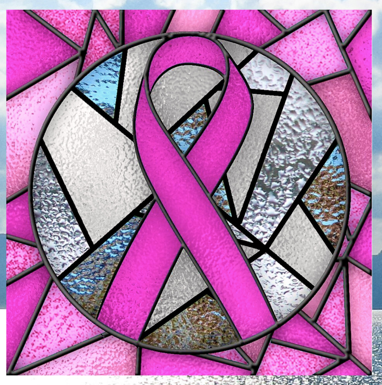 Breast Cancer Awareness Ribbon Faux Stained-Glass WINDOW CLING Size 8″ Vinyl