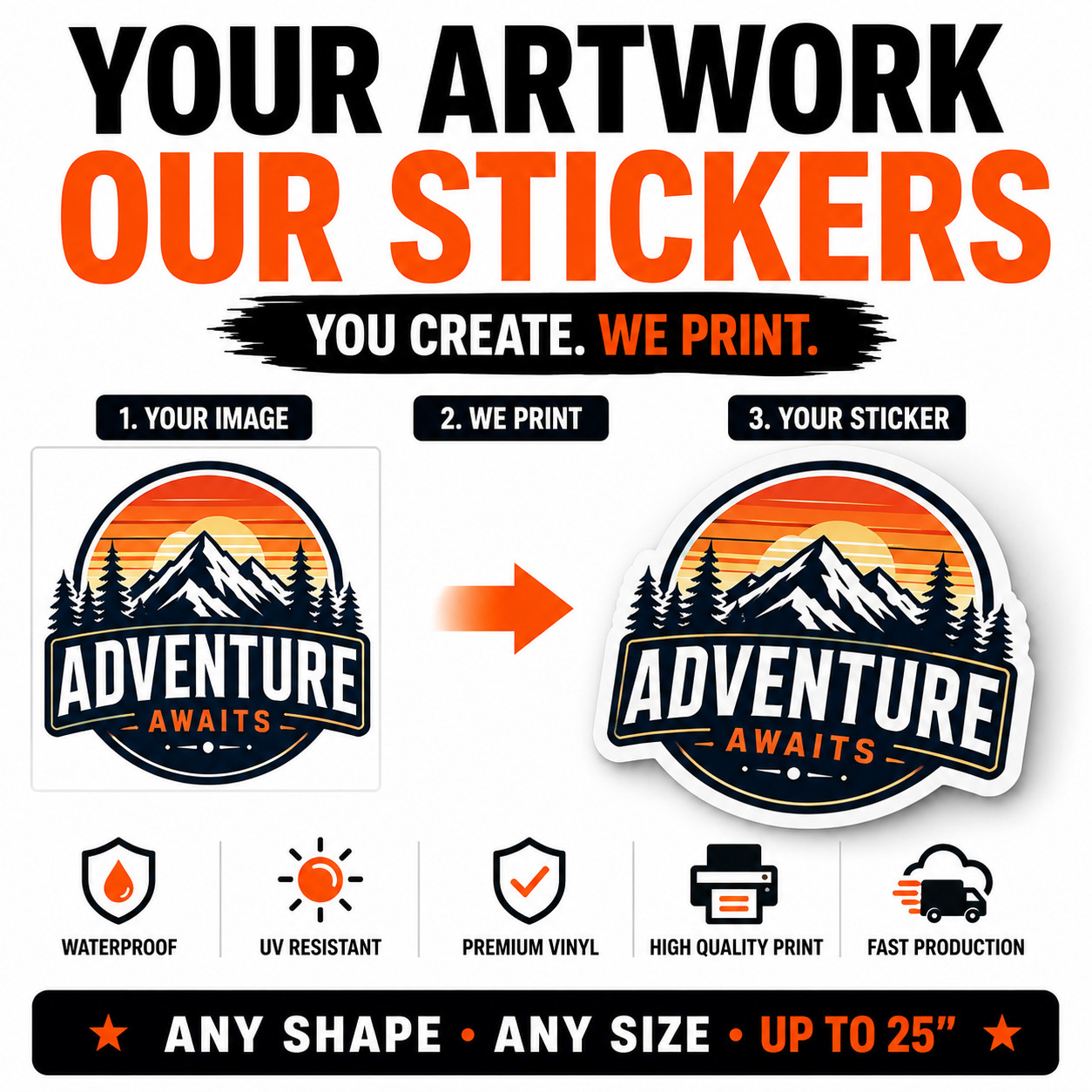 Custom Logo Stickers Vinyl Die Cut Decals Waterproof UV Resistant 2″-25″