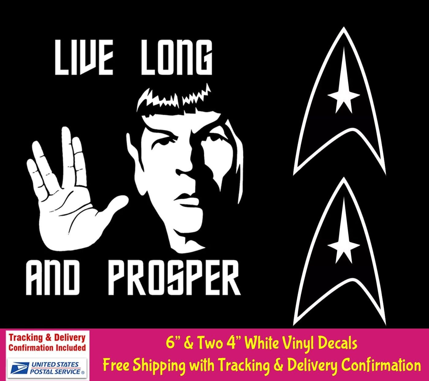 Spock Star Trek Live Long & Prosper 6″ White Vinyl Decal Logo Car Truck Window