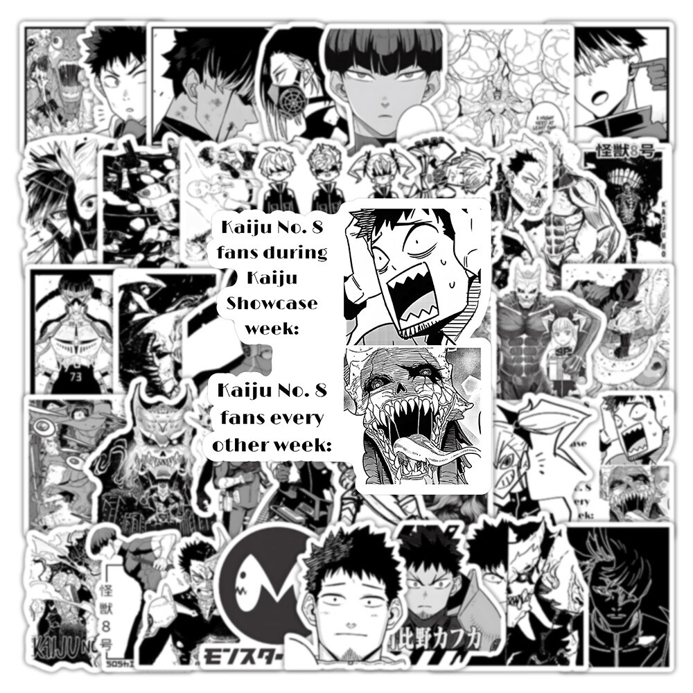 100Pcs Black and White Kaiju No. 8 Anime Sticker for Teens Girls Water Bottles