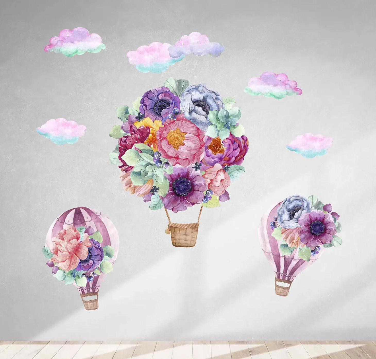 Hot Air Balloon Wall Decals Watercolor Flower Stickers for Nursery Decor LF118