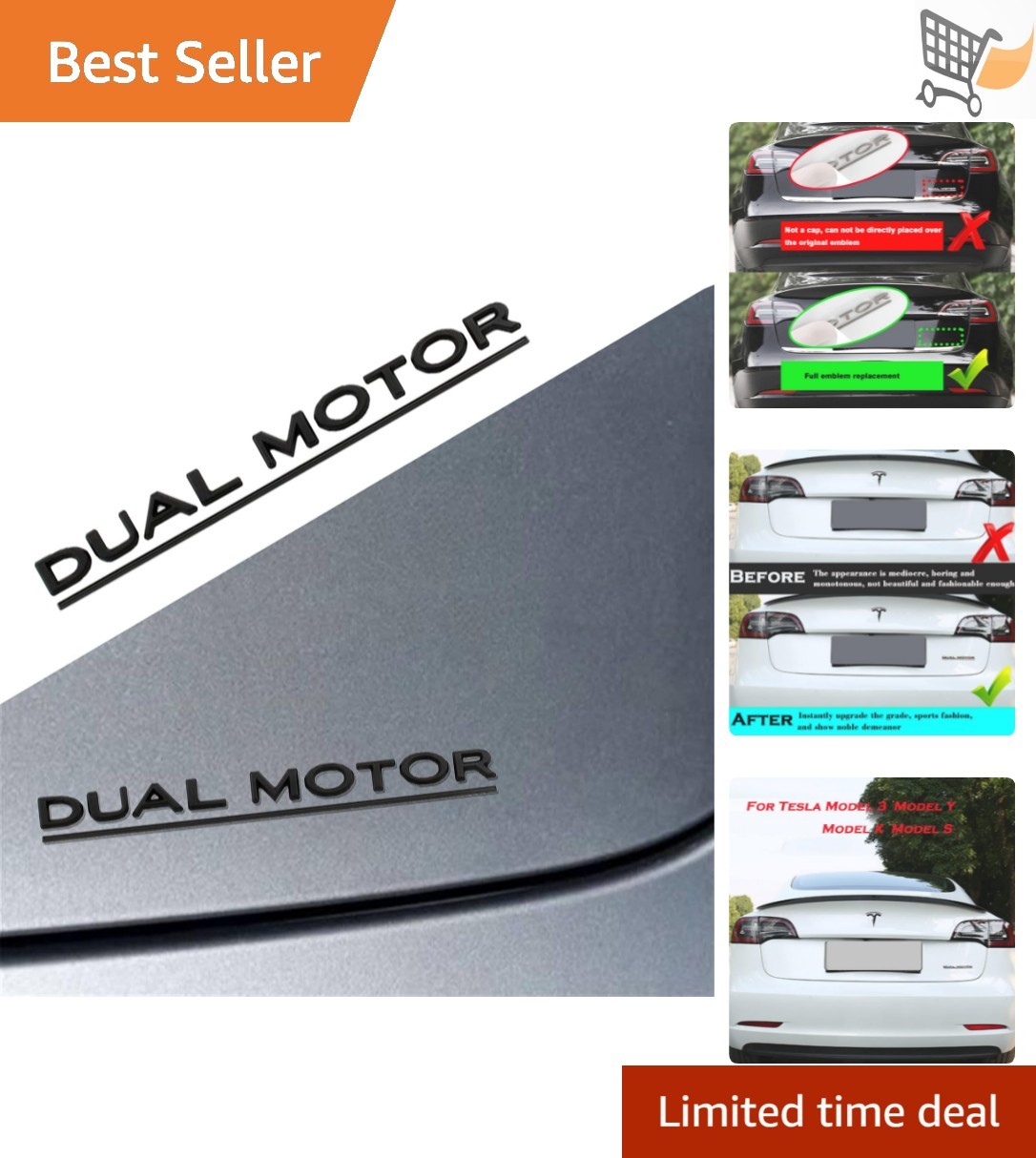 Dual Motor Badge Emblem Sticker for Tesla Models Car Decor Black ABS