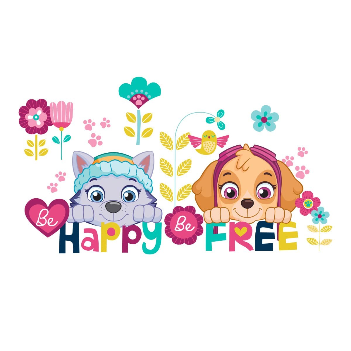 RMK3662SCS Paw Patrol Skye and Everest Be Happy Quote Peel and Stick Wall Decals