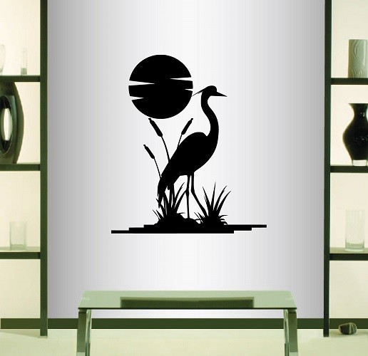 Vinyl Decal Heron Bird on Bog Landscape Nature Any Room Wall Sticker 1350