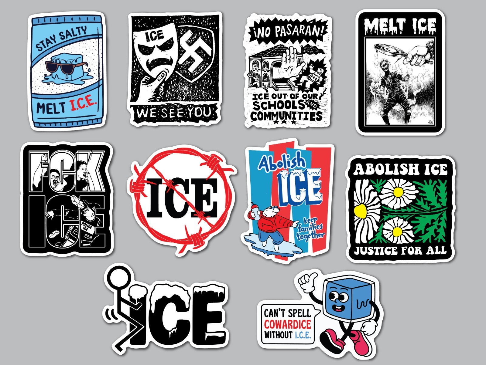 Anti-ICE Sticker Pack (QTY 10) melt stop abolish protest la migra human rights
