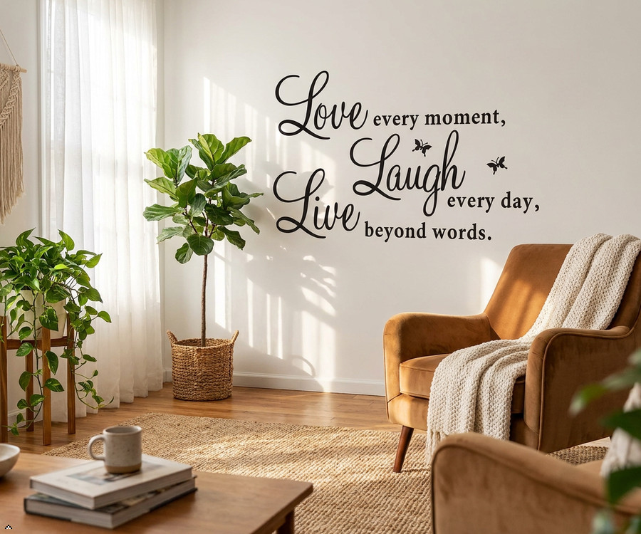Live Every Moment, Laugh Every Day, Love Beyond Words Wall Quote Vinyl Decal