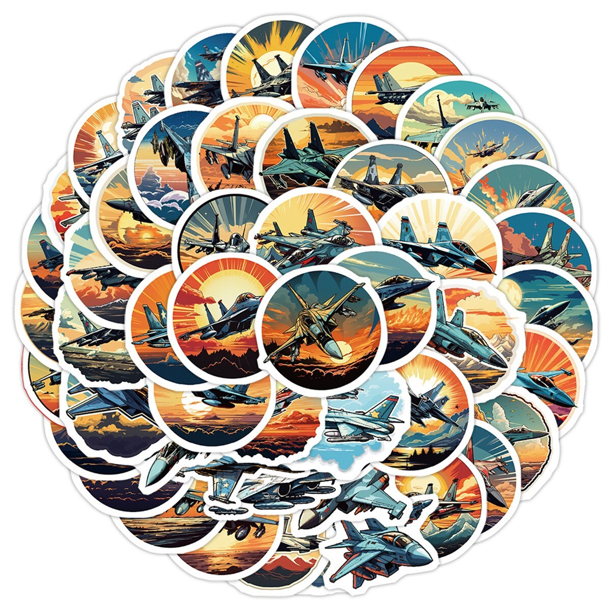 50 Pcs Stickers Fighter Jet Aircraft Cars Fridge Luggage Skateboard Phone Laptop