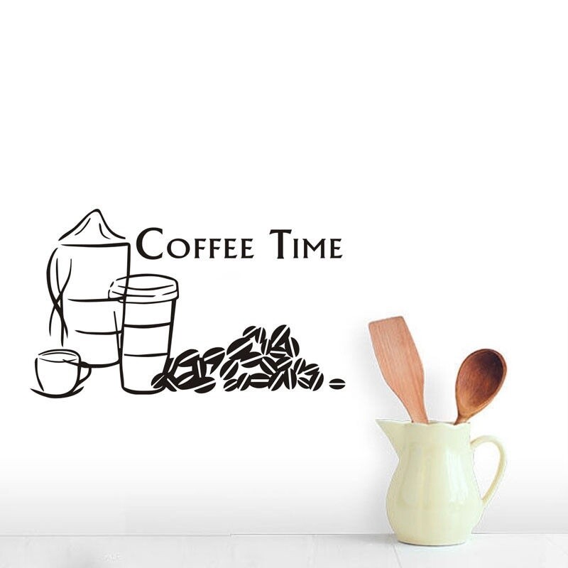 Coffee Shop Wall Sticker Coffee Time Quote Window Decor Dinning Room Vinyl Decal