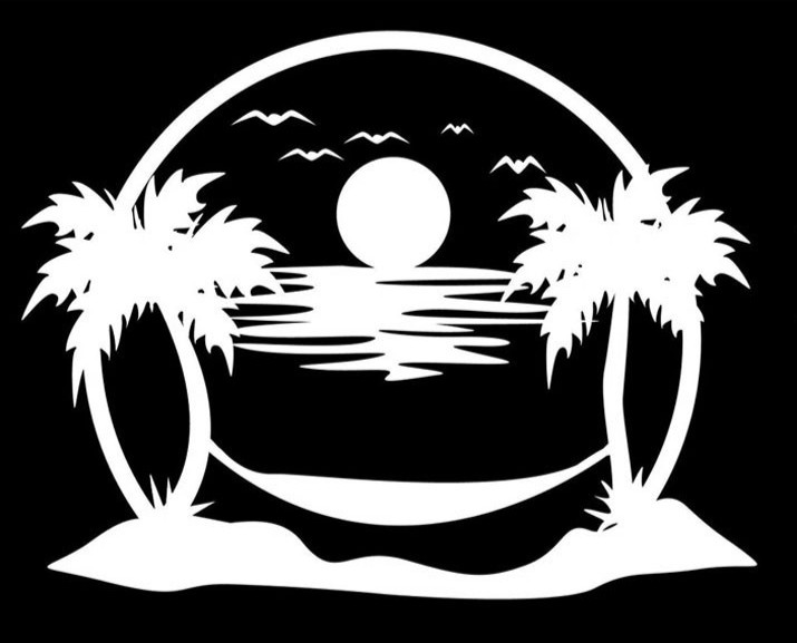Sunset Beach Scene Palm Trees Hammock Two Pack of 7″ Vinyl Decals Vehicle Window