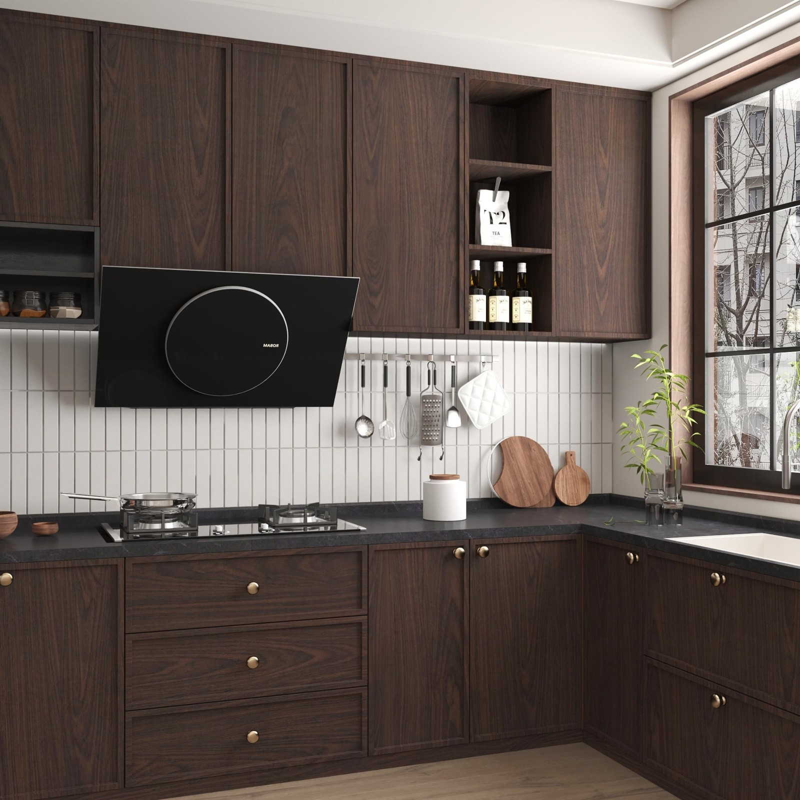 JSEVEM 16″×197″ Dark Brown Black Walnut Wood Wallpaper Peel and Stick Faux