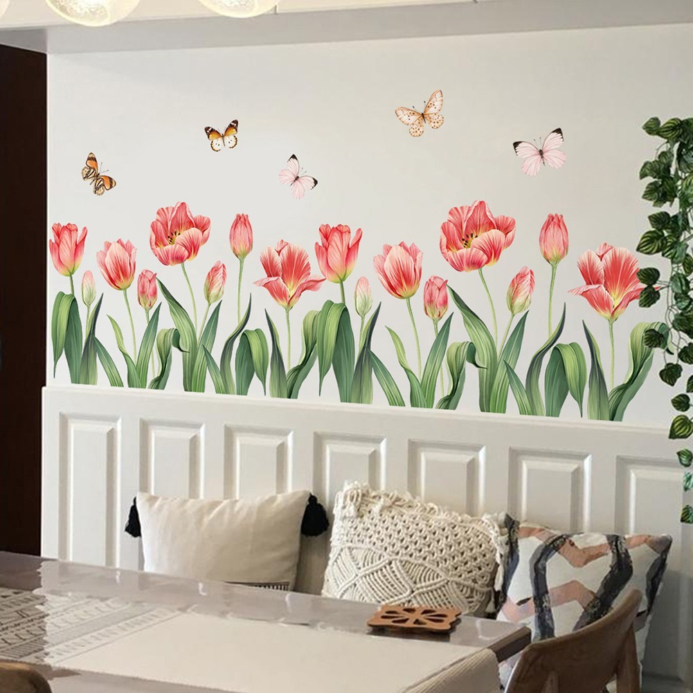 Tulip Flower & Butterfly Wall Stickers DIY Home Decoration PVC Material
