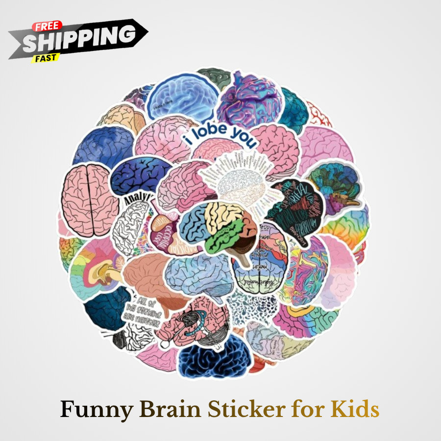 50PCS Brain Stickers Bulk, Cartoon Vinyl Waterproof Decals