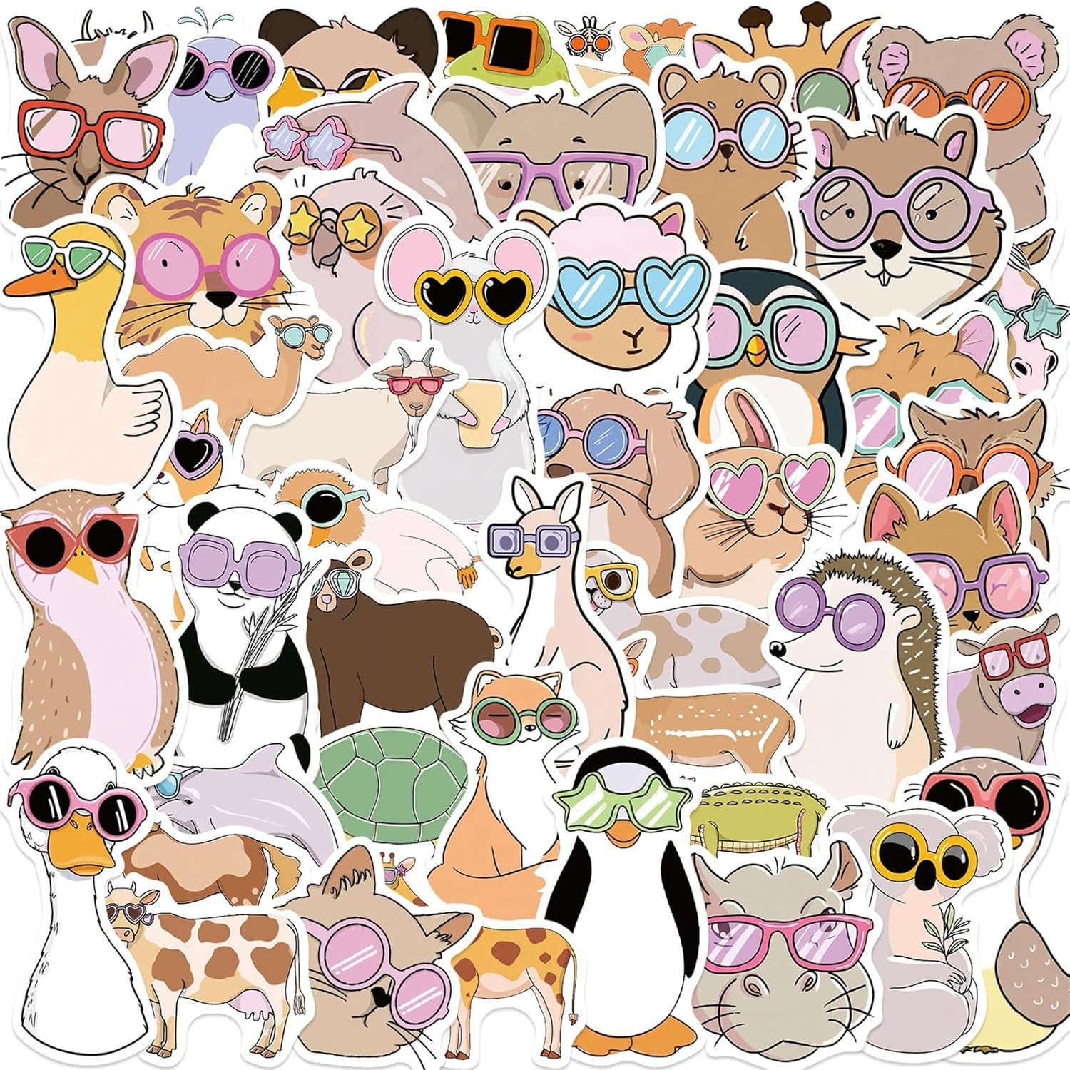 50Pcs Funny Meme Animal Stickers for Kid Cute Animal with Glasses Stickers Fun G