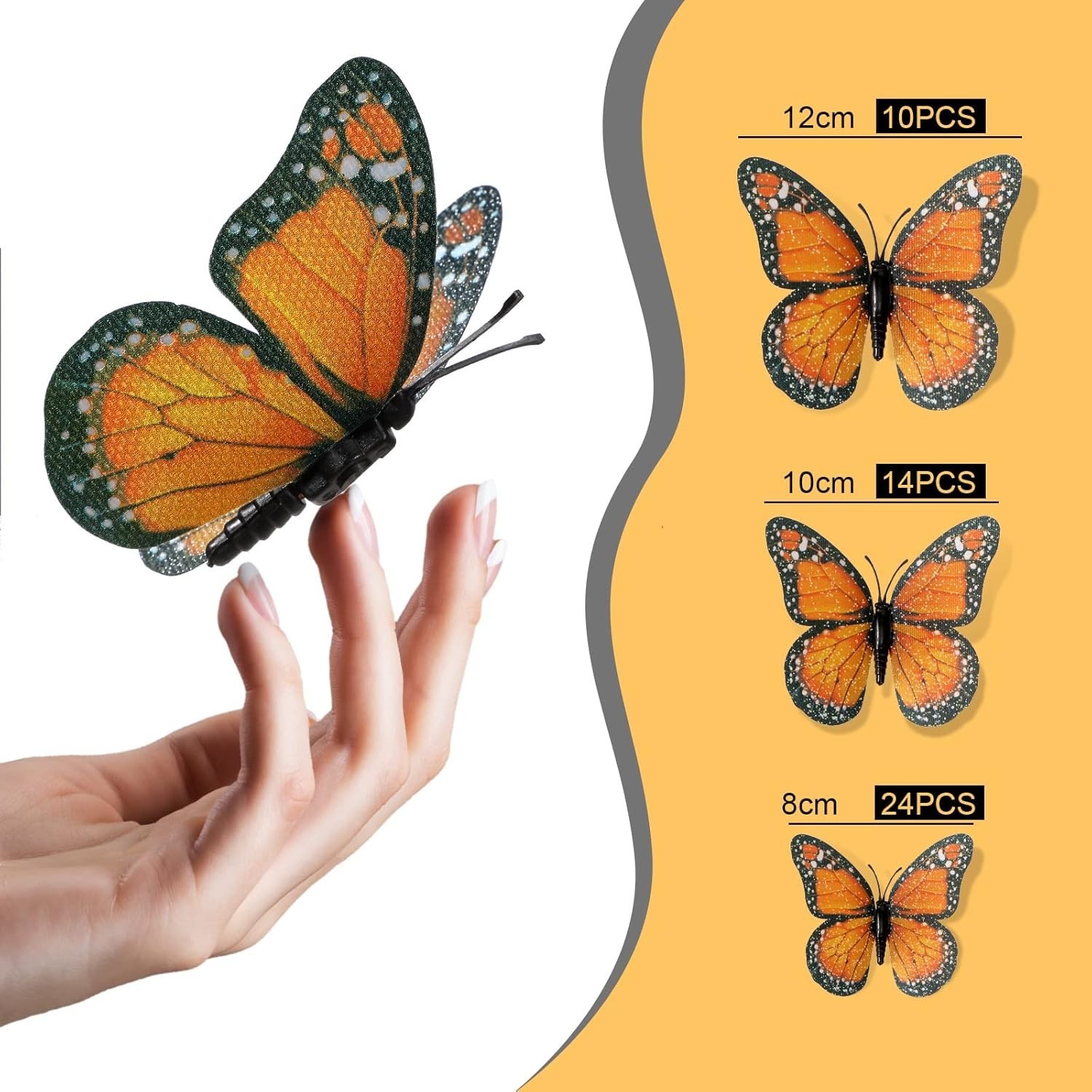 100 Pcs 3 Size Orange Monarch Butterfly Decorations Realistic Wall Decor