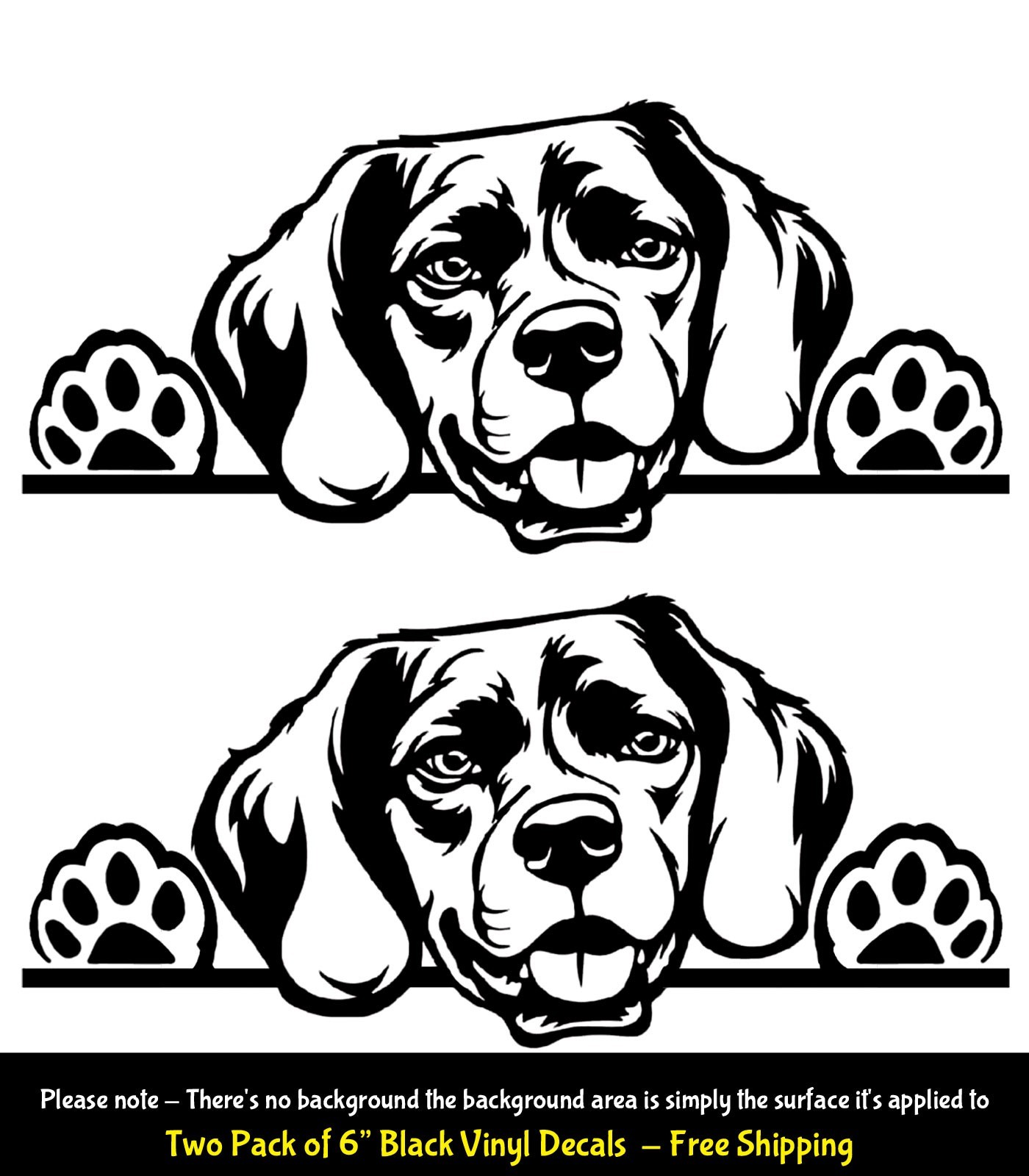Beagle Peeking Two 6″ Black Vinyl Decal Vehicle Bumper Door Any Flat Surface
