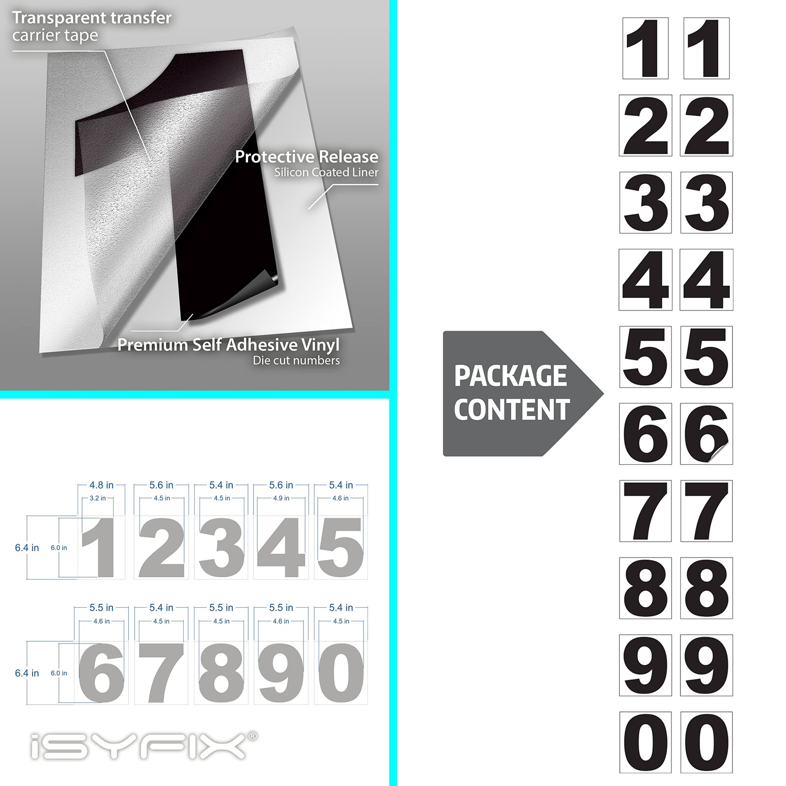 Black Vinyl Numbers Stickers 6 Inch Self Adhesive 2 Sets Decal Die Cut Mailbox
