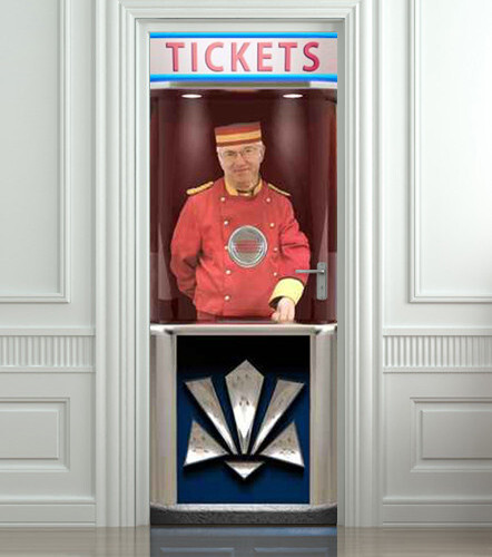 Movie Ticket Booth Door Mural, Cinema Home Theater Wrap, Cover, Decal. Laminated