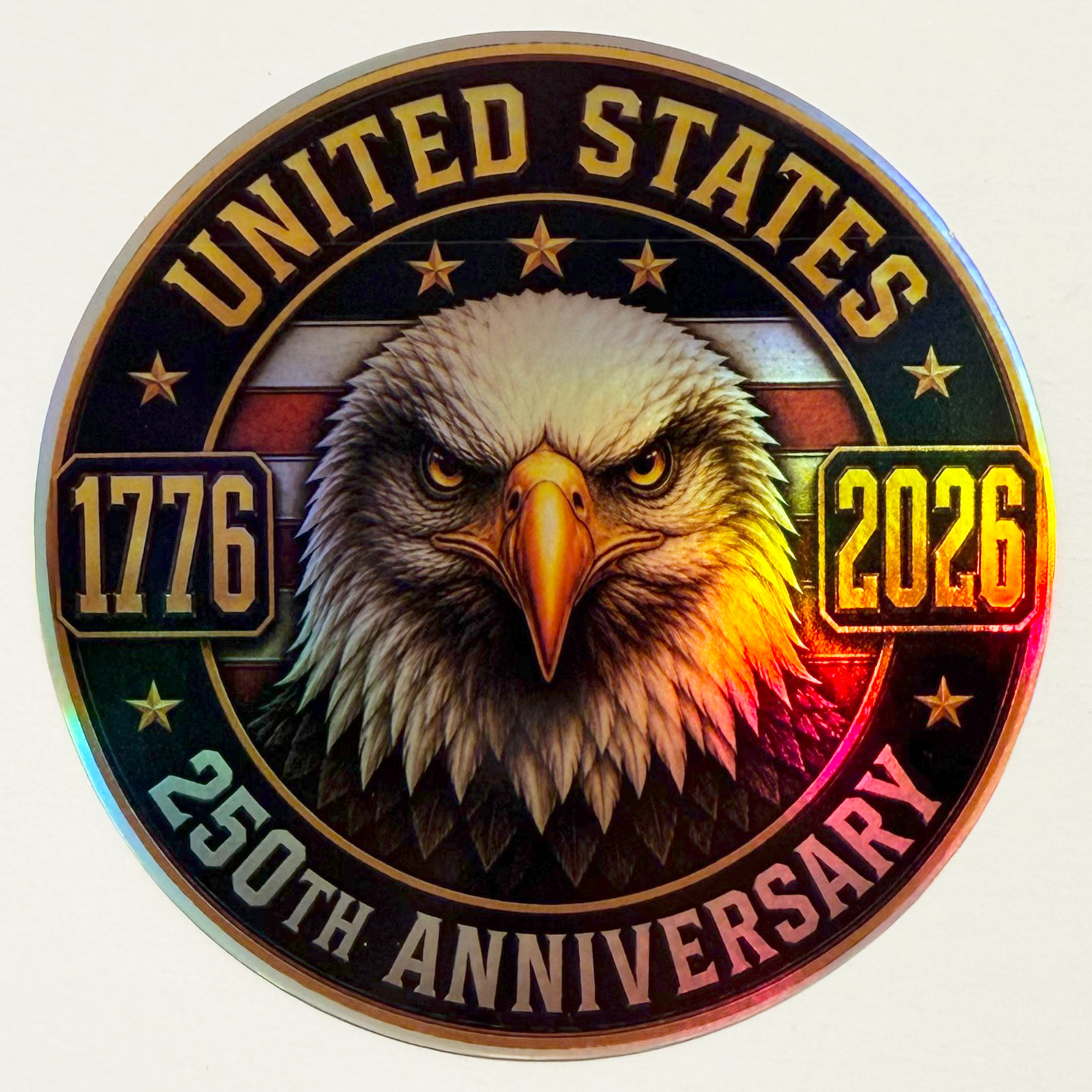 USA 250th Anniversary Eagle Holographic Sticker 3″ Waterproof Patriotic Car Deca
