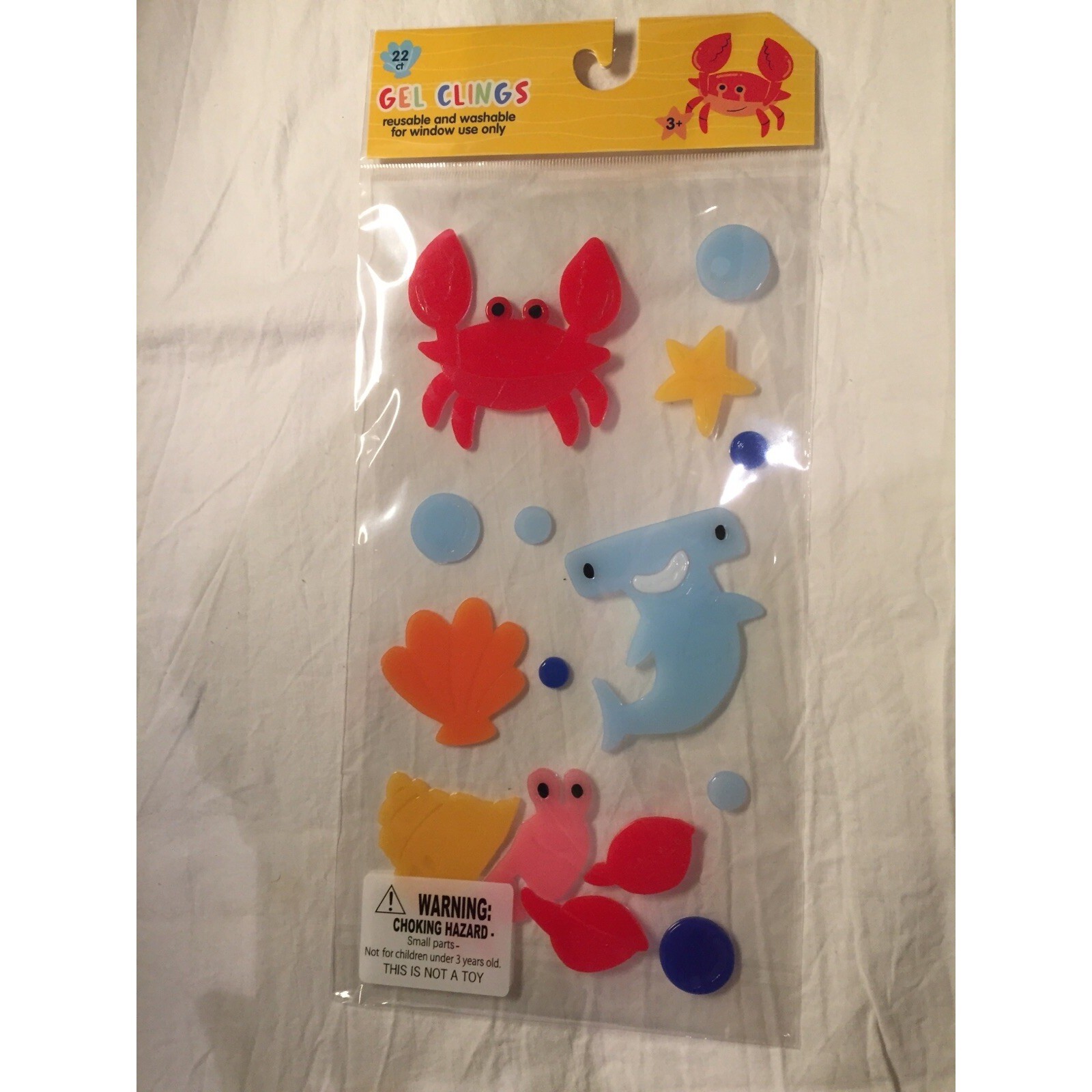 NEW Sea Life Gel Window Sticker Clings Hermit Crab Hammerhead Shark 22 ct Decor!