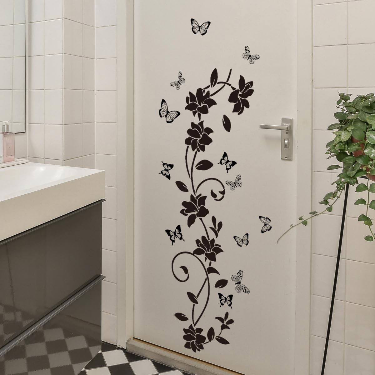 Flower Wall Stickers Floral Plants Wall Art Decals for Bedroom Living Room So…