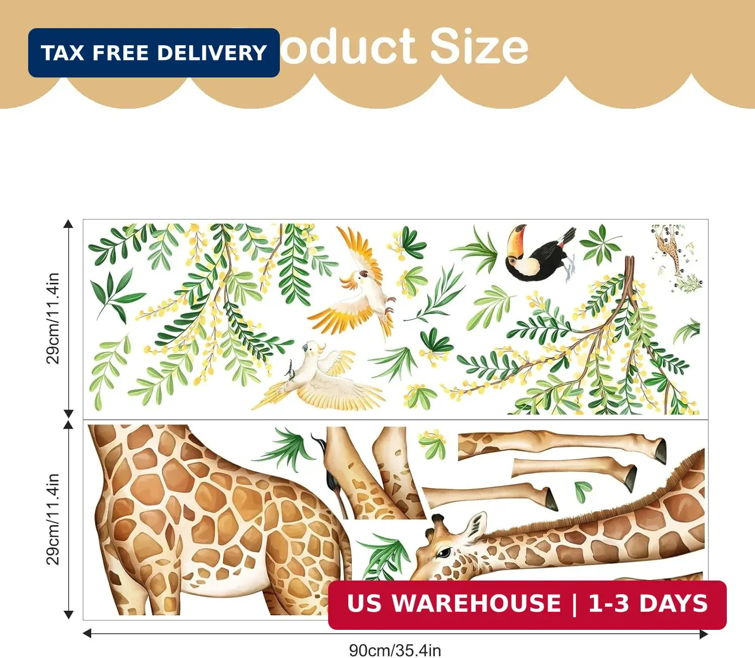 Tanlaby Large Giraffe Wall Decals Jungle Animal Wall Stickers Leopard Deer Safar