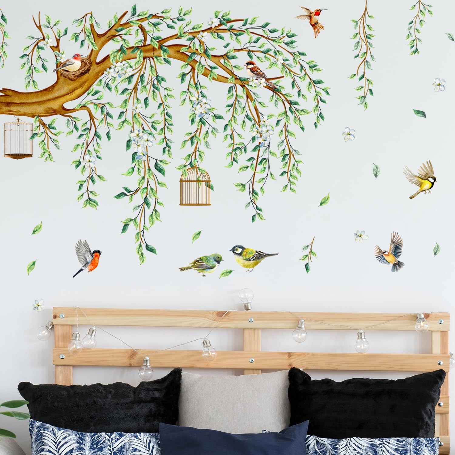 Lilac Large Green Tree Wall Decals 4 Sheets Leaves Branch Wall Murals Decor