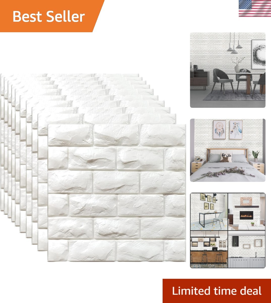 Self-Adhesive 3D White Brick Panels – 29 Sq Ft, Easy Installation & Eco-Friendly
