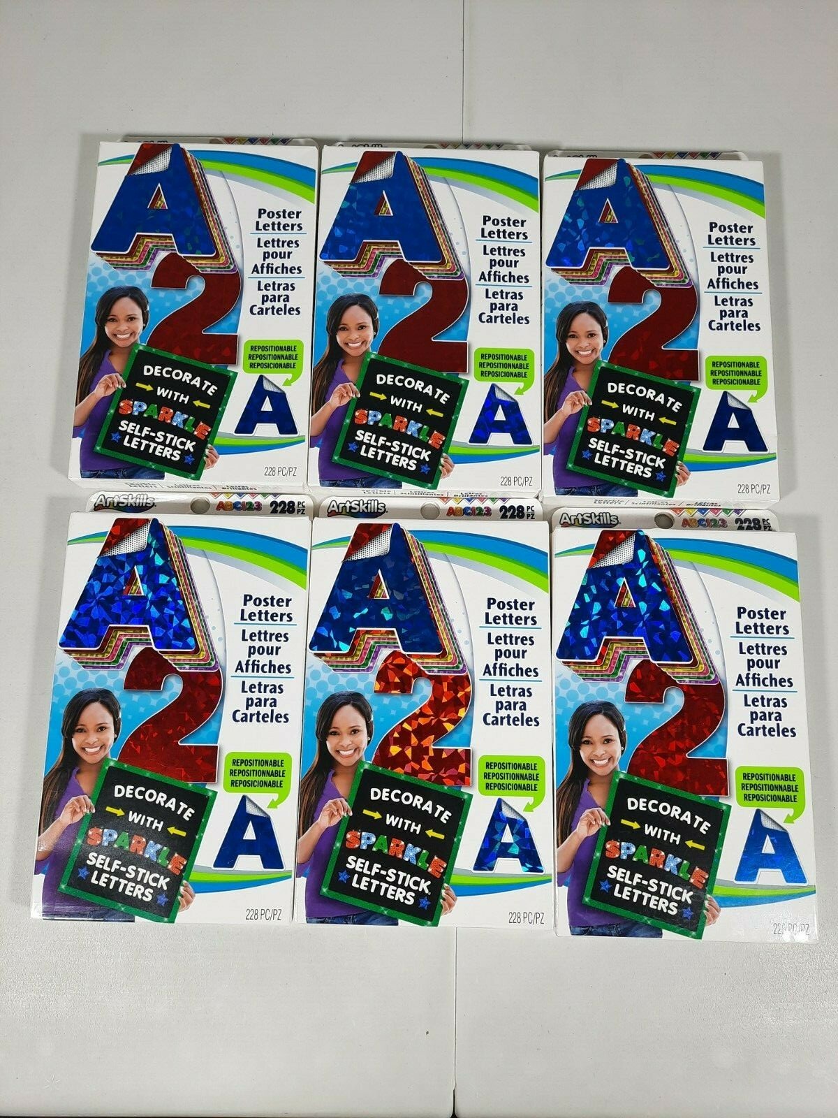 ArtSkills Sparkle Poster Letters and Numbers Self-Stick Lot of 6, 228pc Each NEW