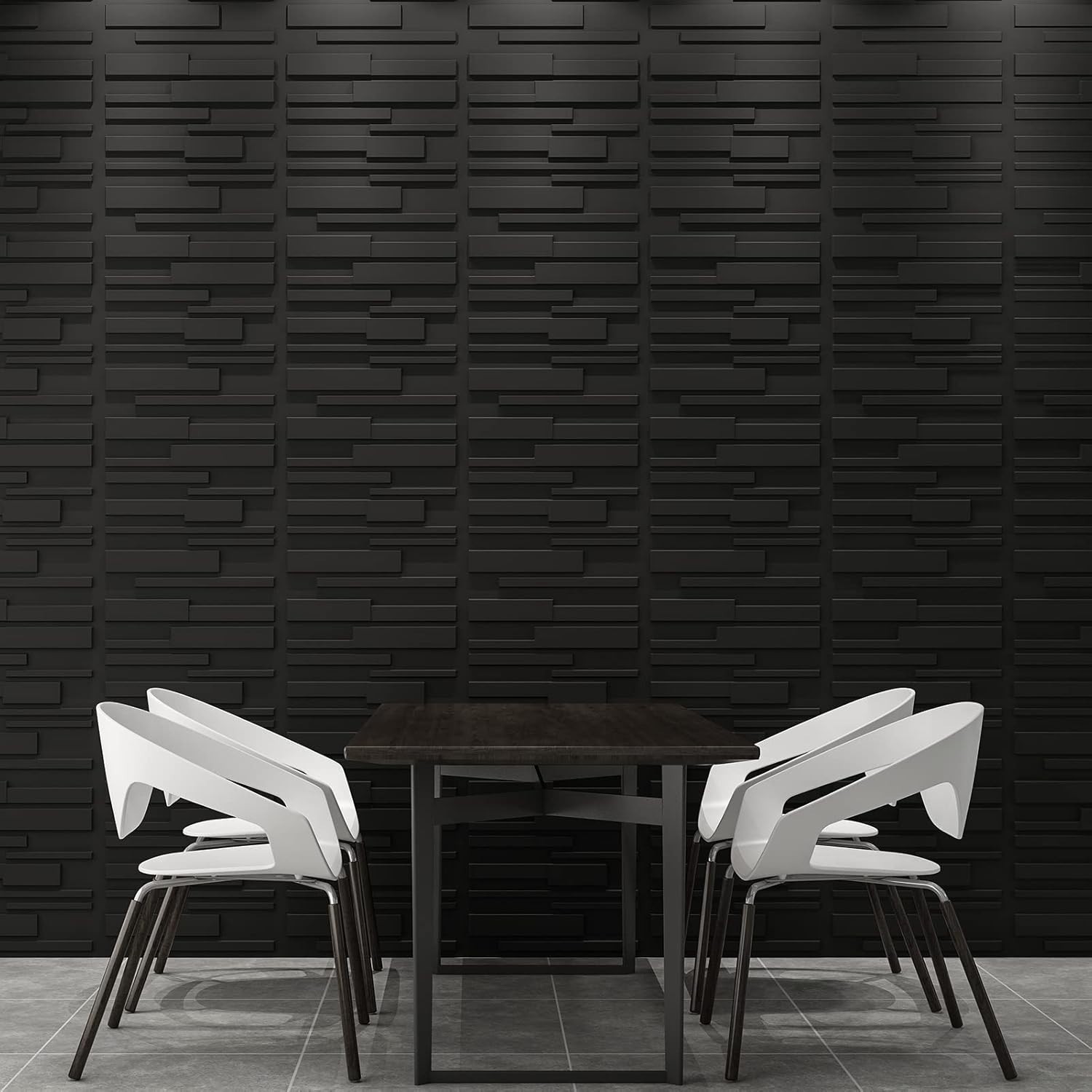 19.7×19.7in PVC 3D Wall Panels Pack of 12 Geometric Black DIY Decor