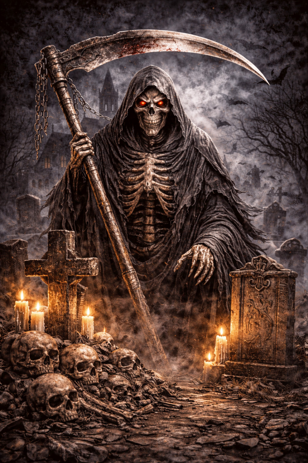Grim Reaper Cemetery Sticker 3×4.5 Inch Skull Death Gothic Horror Vinyl Decal