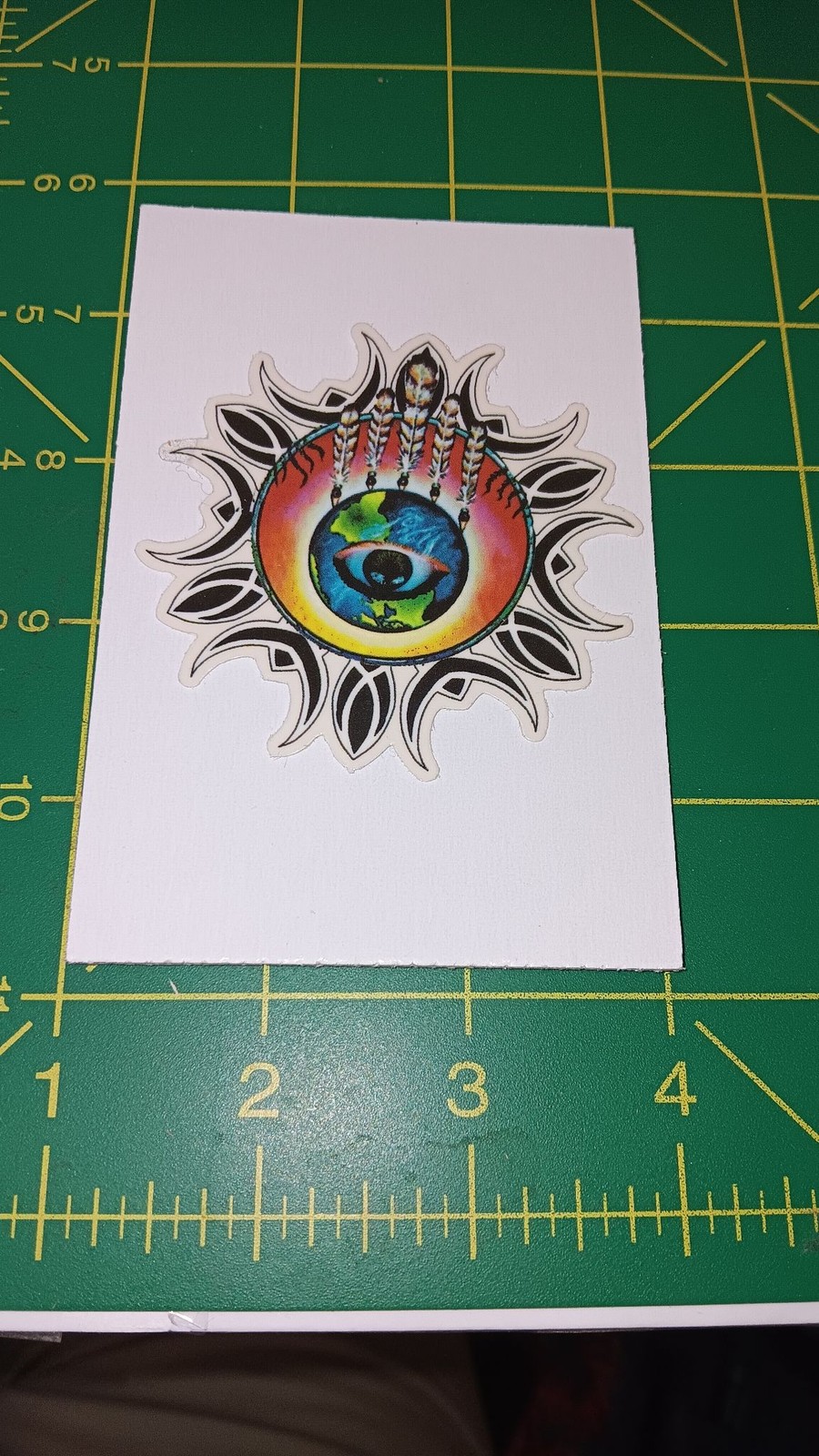 Vtg Die Cut Vinyl Sticker Sun Earth Eye Dreamcatcher Tribal Vending Decal