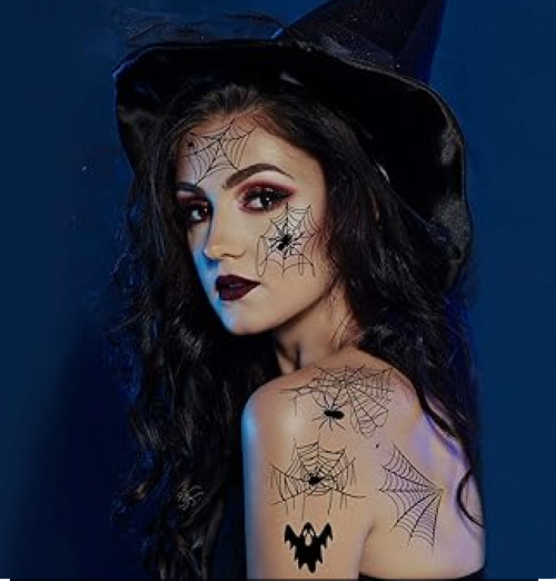 10 Sheets Halloween Black Spider Temporary Tattoo Face Stickers Waterproof