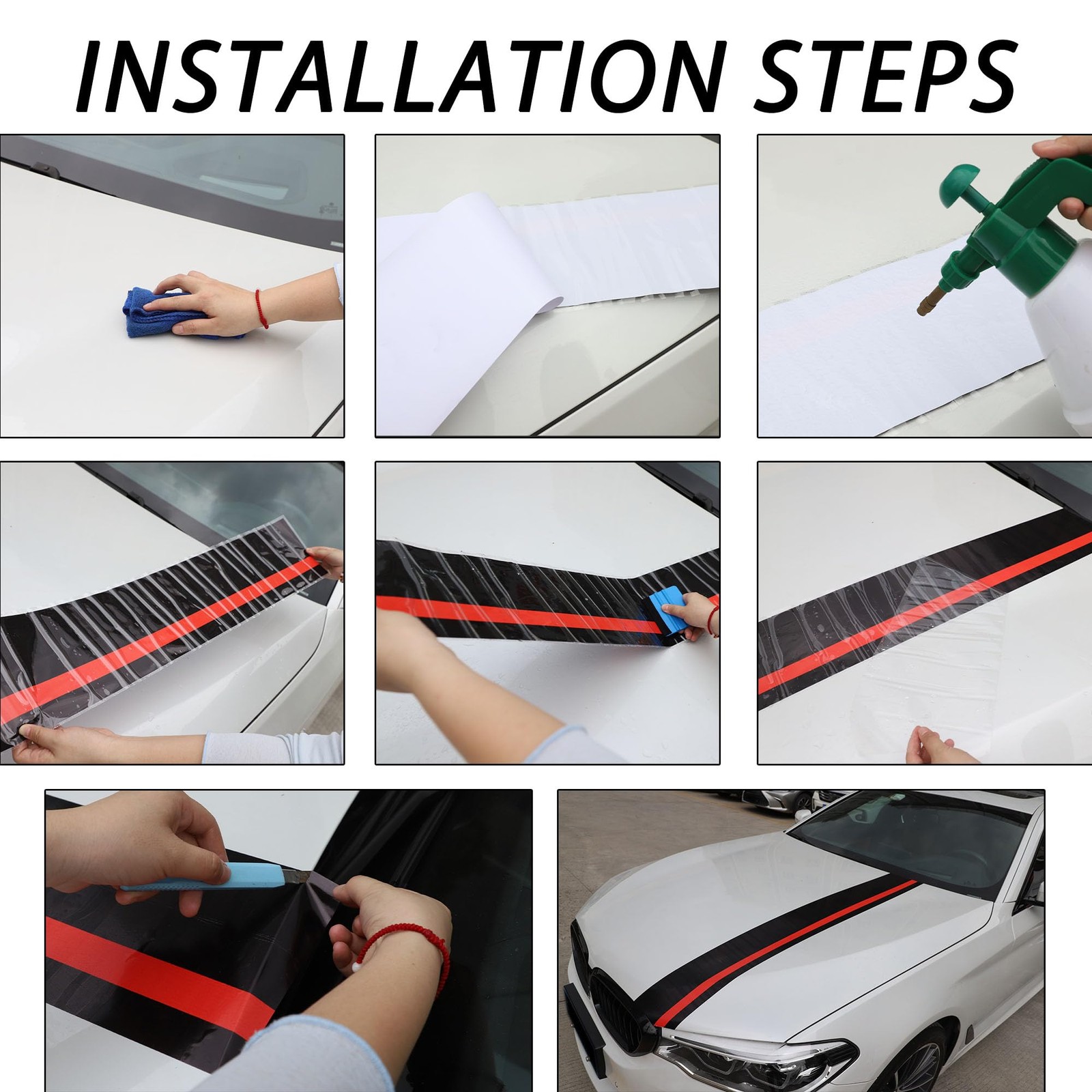 55”x7” Car Hood Sticker Auto Racing Body Side Skirt Roof Hood Bumper Stripe…