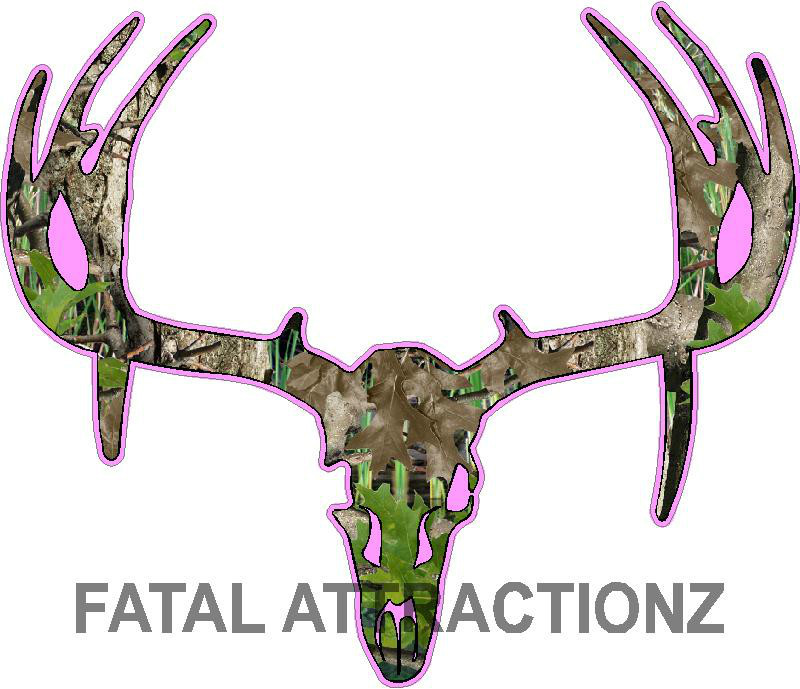 Pink Camo Deer Skull S9 Vinyl Sticker Decal Hunting Buck trophy whitetail bow